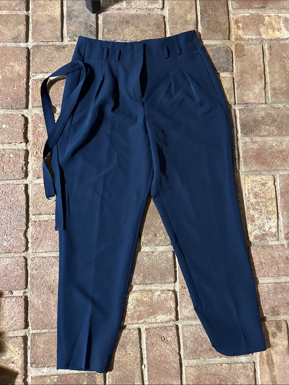 White House Black Market Navy Tailored Tapered Trousers with Belt